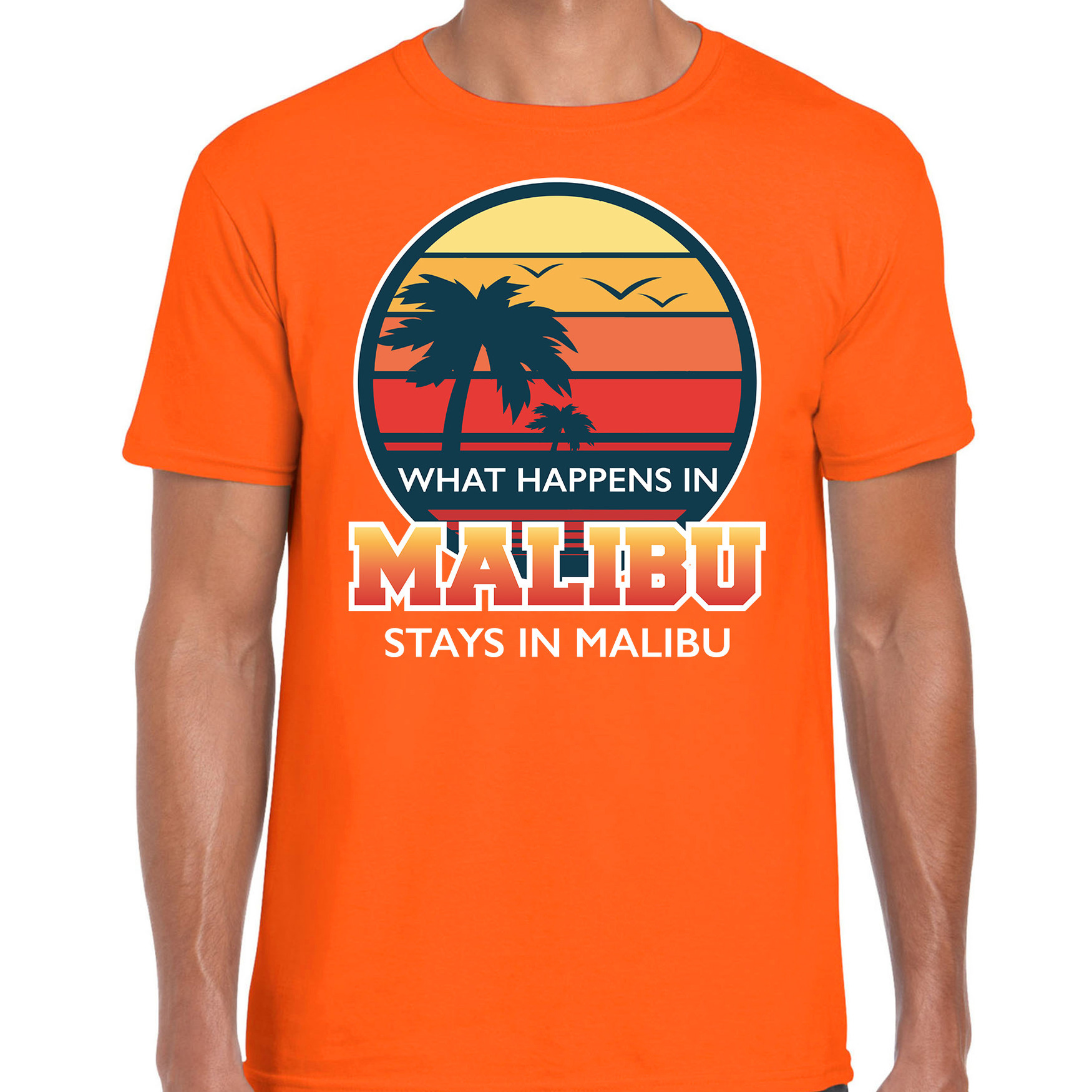 Malibu zomer t-shirt / shirt What happens in Malibu stays in Malibu oranje voor heren Top Merken Winkel